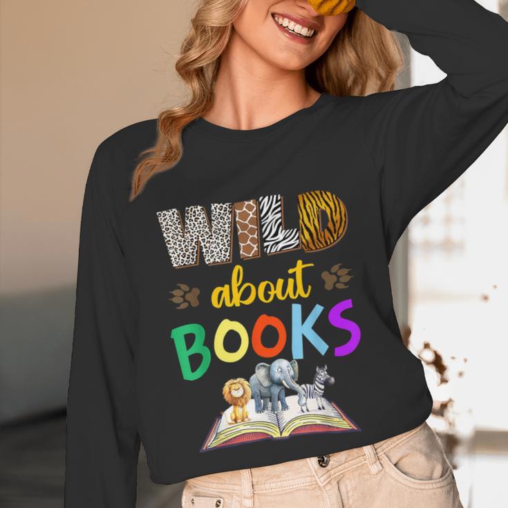 Wild About Reading Books Reader Bookworm Animals Book Lover Unisex Long Sleeve T-Shirt
