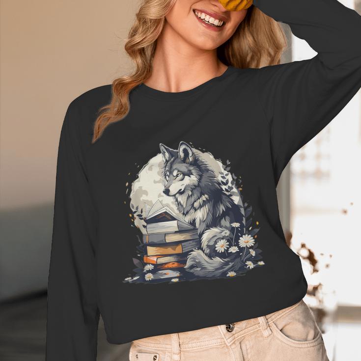 Wolf Reading Book Librarian Library Wolves Unisex Long Sleeve T-Shirt Wolf Reading Book Librarian Library Wolves Unisex Long Sleeve T-Shirt