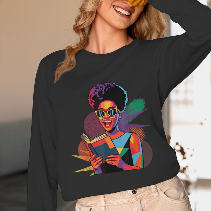 Woman Reading Book Lover Geometric Girl Afro History Unisex Long Sleeve T-Shirt