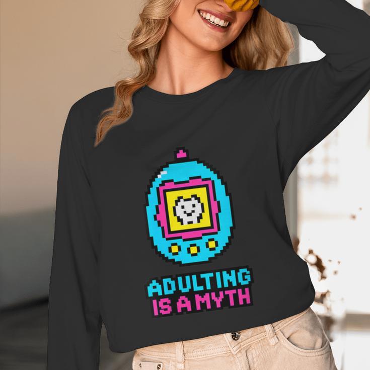 Women's Adulting Is A Myth Retro Pixel Pet Nostalgia Millennials Unisex Long Sleeve T-Shirt