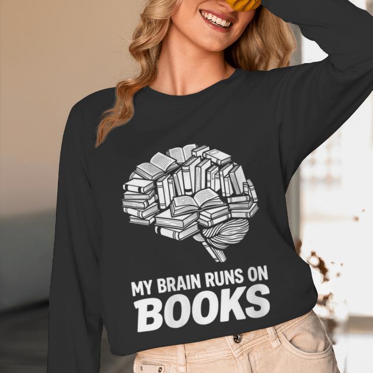 Women's My Brain Runs On Books Reading Bookworm Men Women Unisex Long Sleeve T-Shirt Women's My Brain Runs On Books Reading Bookworm Men Women Unisex Long Sleeve T-Shirt