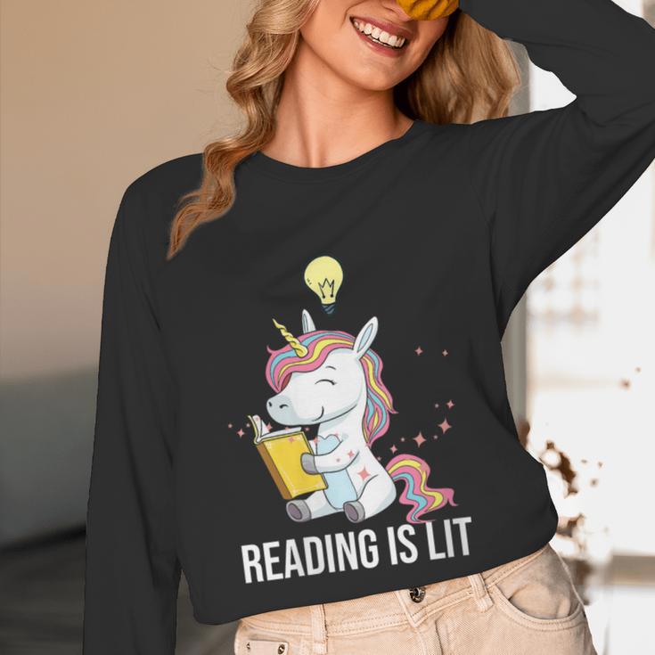 Women's Reading Is Lit Unicorn Library English Teacher Book Lover Unisex Long Sleeve T-Shirt Women's Reading Is Lit Unicorn Library English Teacher Book Lover Unisex Long Sleeve T-Shirt