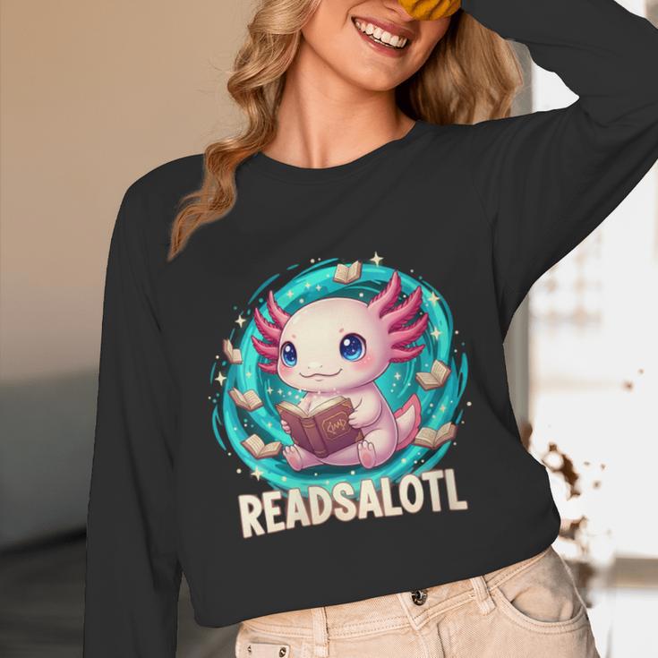 Women's Readsolotl Kawaii Axolotl Reading Book Lover Unisex Long Sleeve T-Shirt
