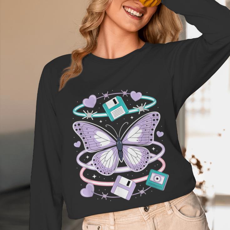 Y2K Butterfly Floppy Disk Art Digital Nostalgia Unisex Long Sleeve T-Shirt Y2K Butterfly Floppy Disk Art Digital Nostalgia Unisex Long Sleeve T-Shirt