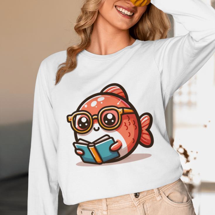 Adorable Book Lover Salmon With Reading Glasses Cute Unisex Long Sleeve T-Shirt