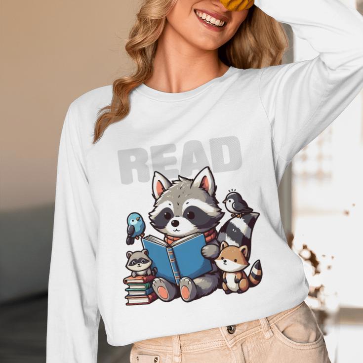 Animals Raccoon Reading Book Librarian Across America Kids Unisex Long Sleeve T-Shirt
