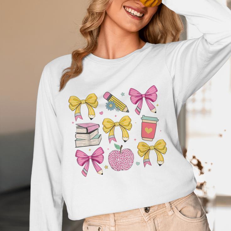 Apple Coquette Bow Books First Day Of School Back To School Unisex Long Sleeve T-Shirt