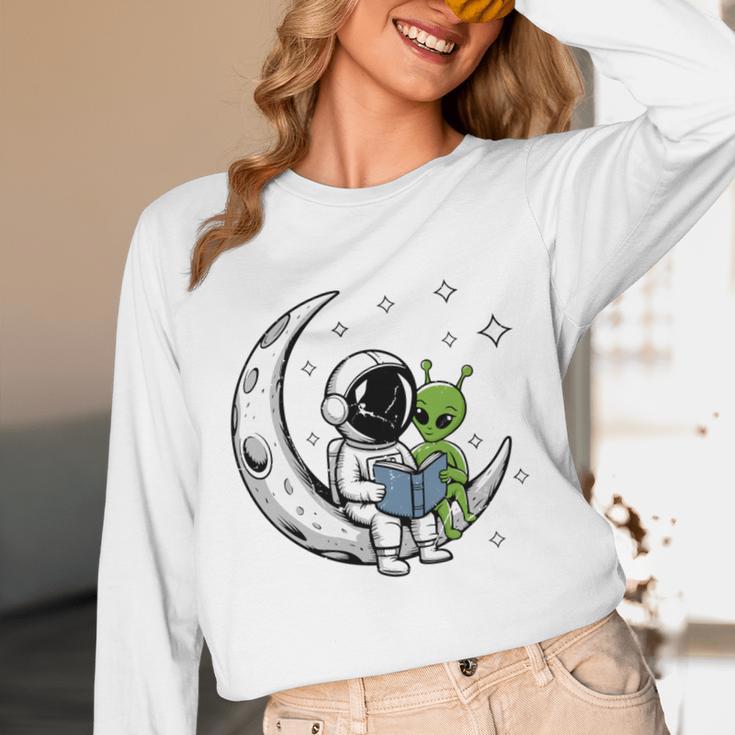 Astronaut Reading Book To Alien Moon Space Astronomy Unisex Long Sleeve T-Shirt Astronaut Reading Book To Alien Moon Space Astronomy Unisex Long Sleeve T-Shirt