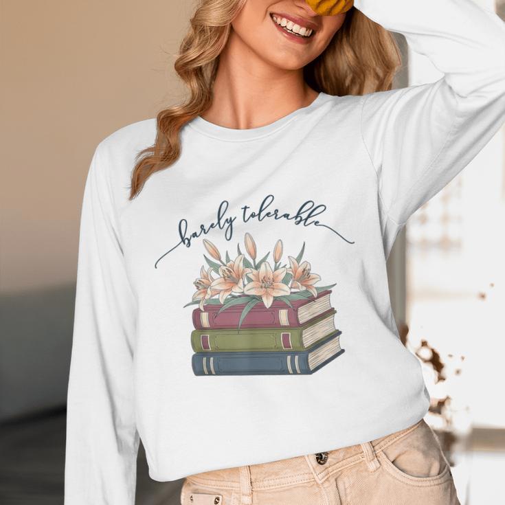 Barely Tolerable Book Lover Floral Quote Pride And Prejudice Unisex Long Sleeve T-Shirt Barely Tolerable Book Lover Floral Quote Pride And Prejudice Unisex Long Sleeve T-Shirt