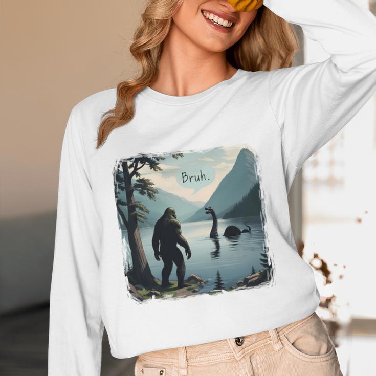 Bigfoot Sasquatch & Loch Ness Monster Introvert Bruh Unisex Long Sleeve T-Shirt Bigfoot Sasquatch & Loch Ness Monster Introvert Bruh Unisex Long Sleeve T-Shirt