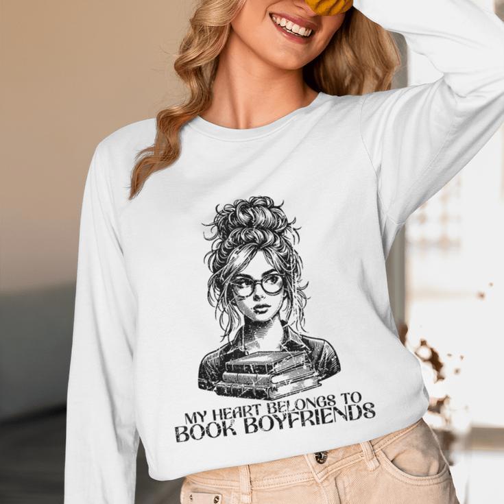 Book Lover Bent Over a Book Unisex Long Sleeve T-Shirt