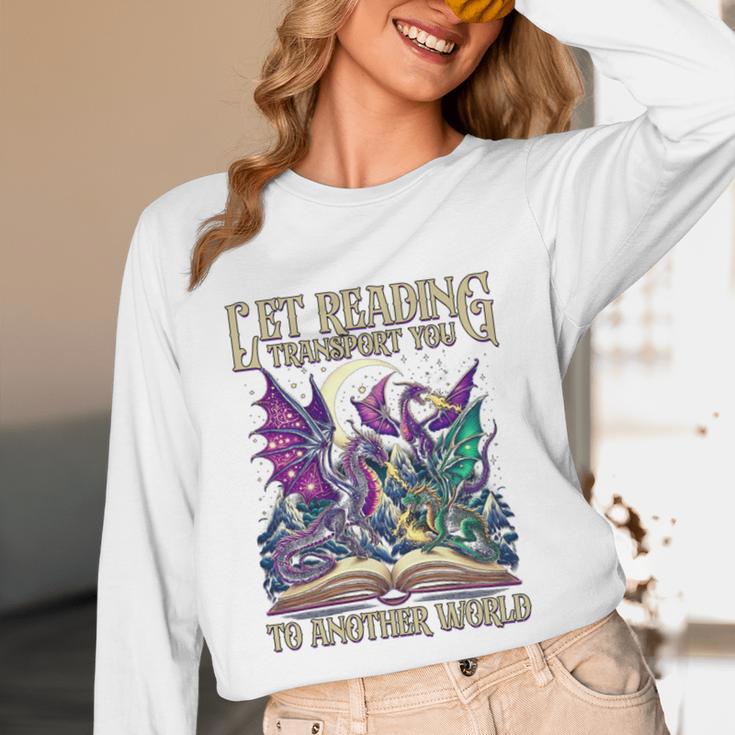 Book Lover Dragon Reading Transport You To Another World Unisex Long Sleeve T-Shirt Book Lover Dragon Reading Transport You To Another World Unisex Long Sleeve T-Shirt