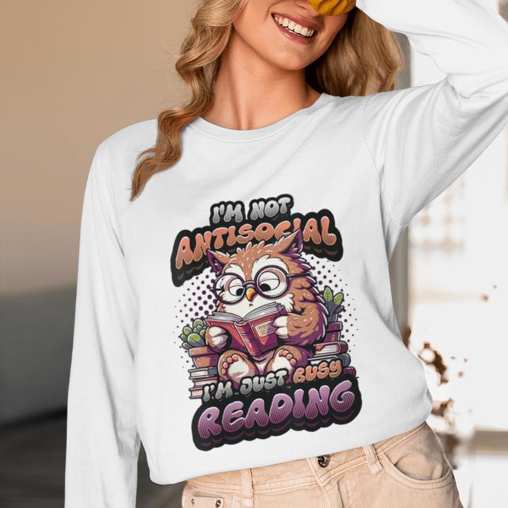 Book Lover Owl Reading Books Introvert Bookworm Unisex Long Sleeve T-Shirt