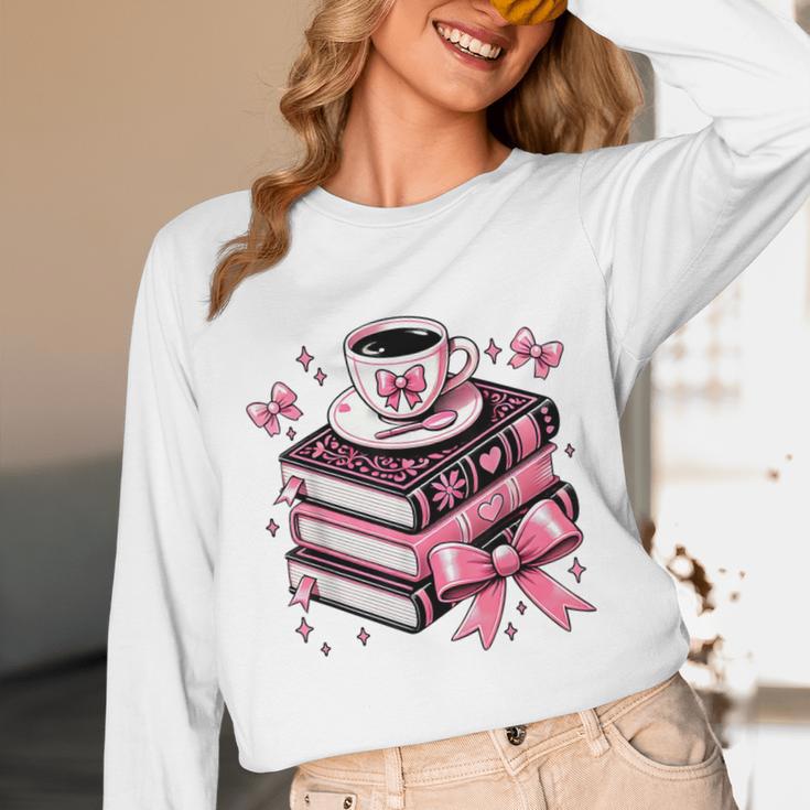 All Booked For Valentine's Teacher Coquette Bow Coffee Book Unisex Long Sleeve T-Shirt