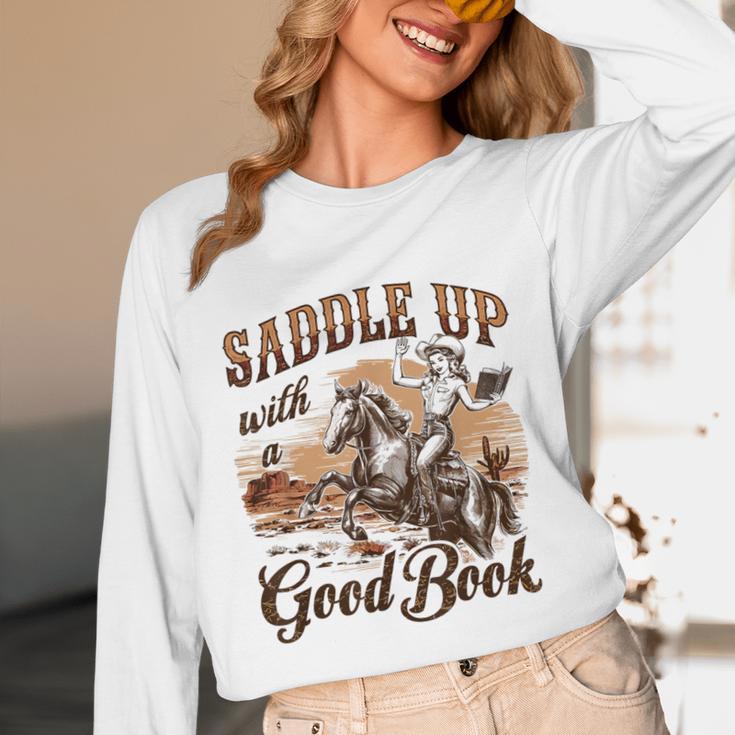 Bookish Retro Western Cowgirl Texas Book Lover Novel Reader Unisex Long Sleeve T-Shirt