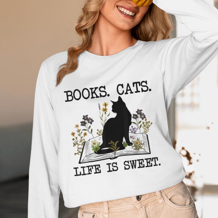 Books Cats Life Is Sweet Cat Book Lover Men Women Teen Unisex Long Sleeve T-Shirt