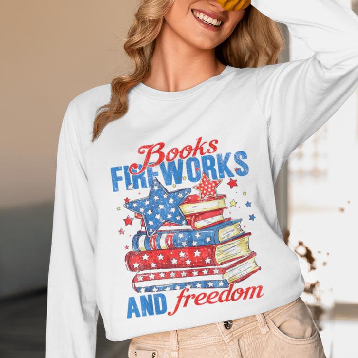 Books Fireworks And Freedom 4th Of July Book Lover Unisex Long Sleeve T-Shirt Books Fireworks And Freedom 4th Of July Book Lover Unisex Long Sleeve T-Shirt
