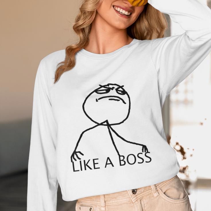 Like A Boss Rage Comic Meme Classic Internet Nostalgia Tee Unisex Long Sleeve T-Shirt