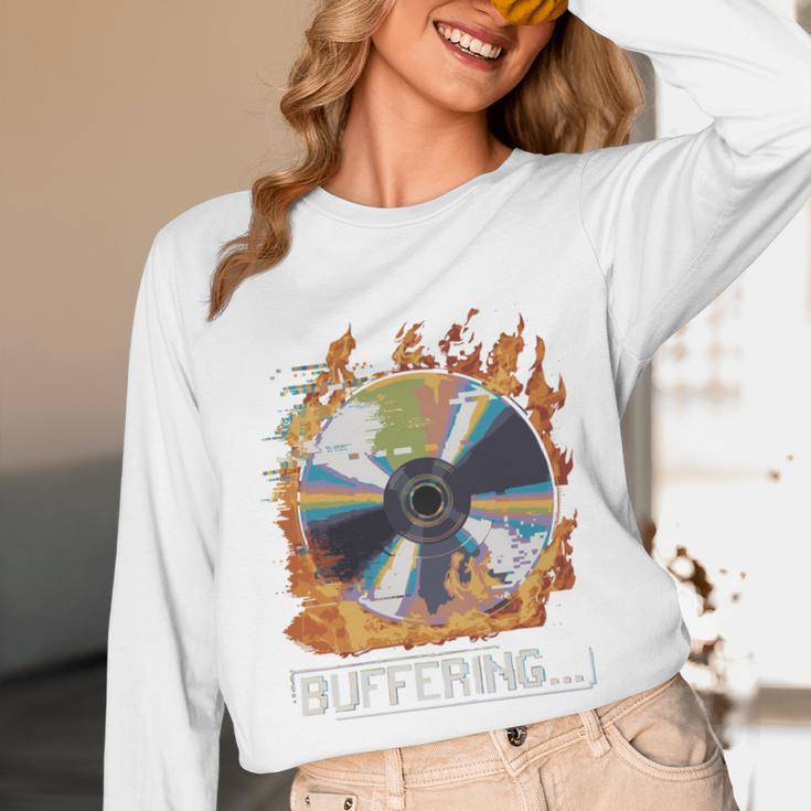 Buffering Glitched CD On Fire 2000s Nostalgia Unisex Long Sleeve T-Shirt