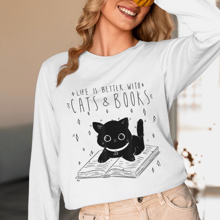 Cat Book For Women Life Is Better With Cats And Books Unisex Long Sleeve T-Shirt