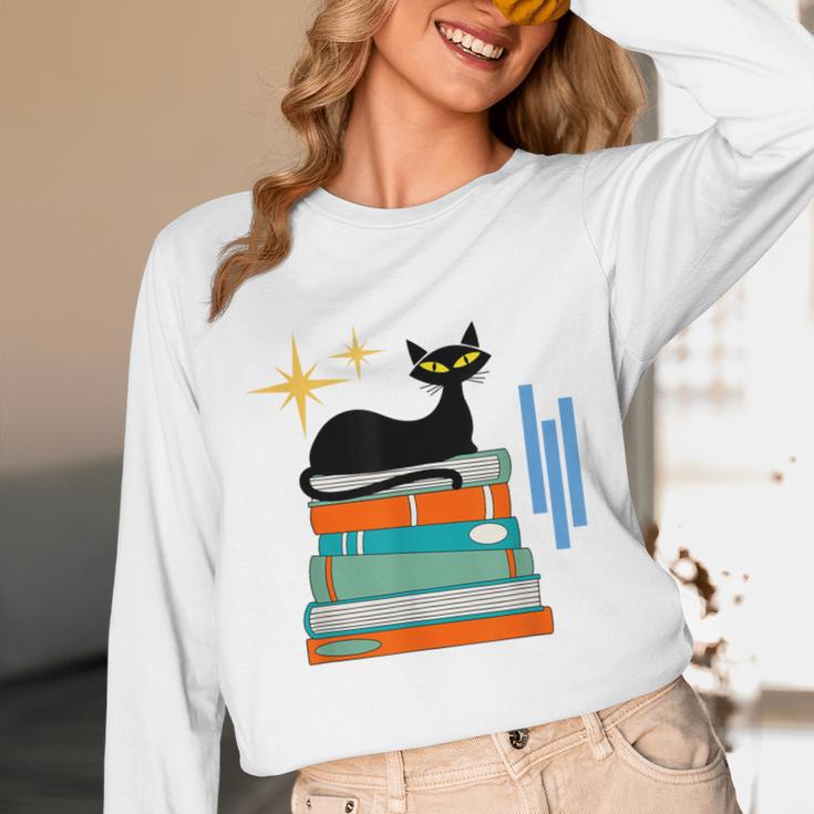 Cat And Books Retro Midcentury Mid Century Aesthetic Unisex Long Sleeve T-Shirt Cat And Books Retro Midcentury Mid Century Aesthetic Unisex Long Sleeve T-Shirt