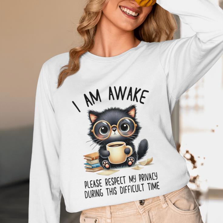 Cat Glasses Coffe Books I Am Awake Please Respect My Privacy Unisex Long Sleeve T-Shirt Cat Glasses Coffe Books I Am Awake Please Respect My Privacy Unisex Long Sleeve T-Shirt