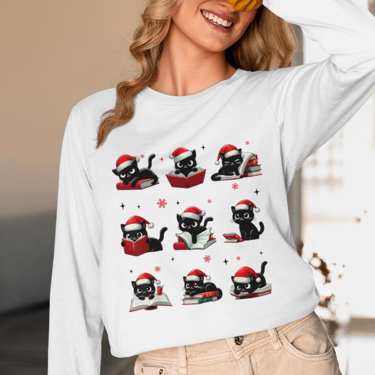 Cat Reading Books Lover Christmas Cat Lover Xmas Unisex Long Sleeve T-Shirt