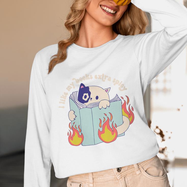 Cat Reading a Romance BookI Like My Books Extra Spicy Unisex Long Sleeve T-Shirt Cat Reading a Romance BookI Like My Books Extra Spicy Unisex Long Sleeve T-Shirt