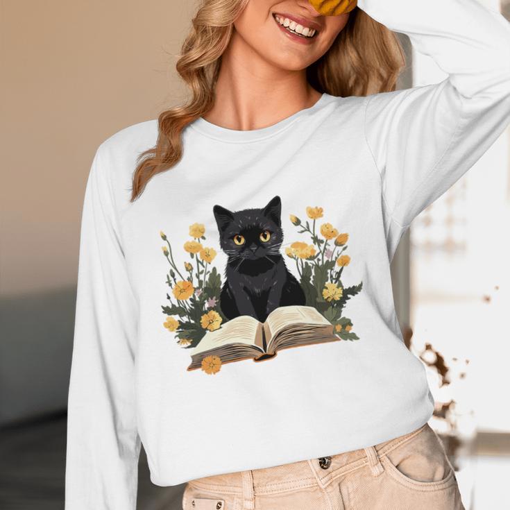Cat Shirts For Women Book Lover Shirt Cute Cat And Book Premium Tri-Blend Unisex Long Sleeve T-Shirt