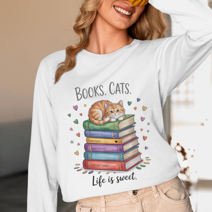 Cats Books Lover Men Women Unisex Long Sleeve T-Shirt