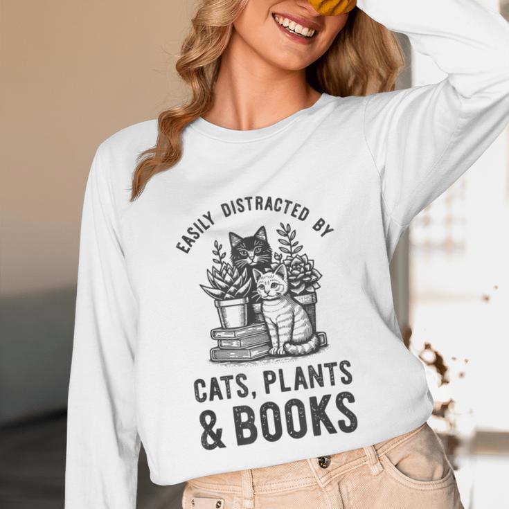 Cats Plants And Books Shirt Plant Lover Gardening Unisex Long Sleeve T-Shirt