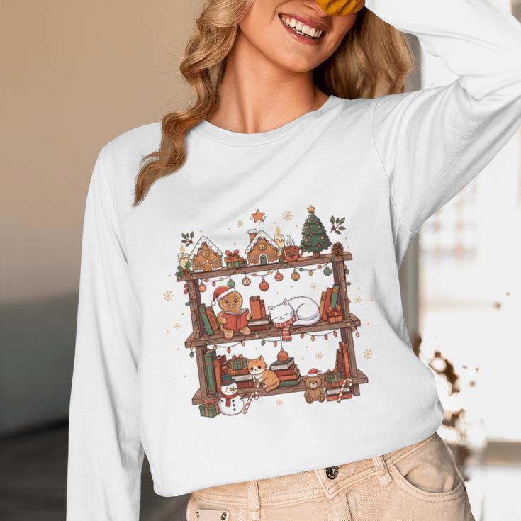 Christmas Cats Bookshelf Gingerbread Unisex Long Sleeve T-Shirt Christmas Cats Bookshelf Gingerbread Unisex Long Sleeve T-Shirt