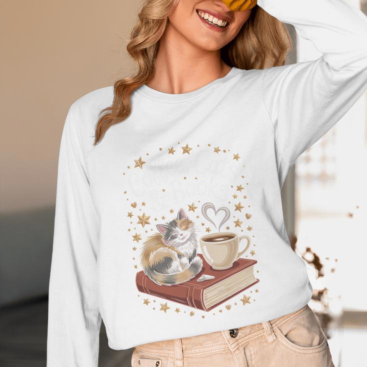 Coffee Cats & Books Cute Cat Book Lover Reading Unisex Long Sleeve T-Shirt