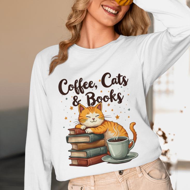Coffee Cats And Books Lover For Women & Girls Coffee Unisex Long Sleeve T-Shirt