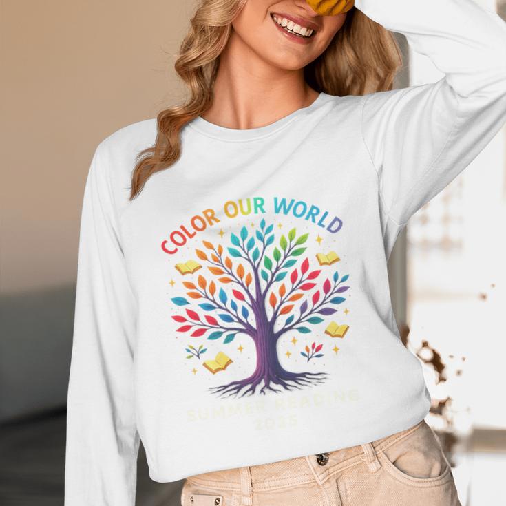 Color Our World Summer Reading Program 2025 Trippy Book Tree Unisex Long Sleeve T-Shirt