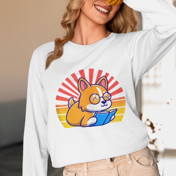 Corgi Dog Reading Book Book Lover Dog Lover Unisex Long Sleeve T-Shirt