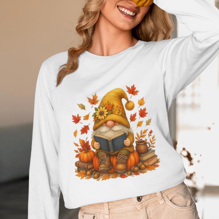 Cute Autumn Gnome Reading Pumpkin Book Lover Unisex Long Sleeve T-Shirt Cute Autumn Gnome Reading Pumpkin Book Lover Unisex Long Sleeve T-Shirt