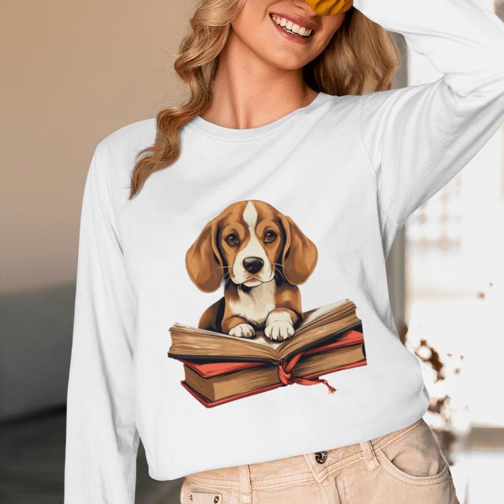 Cute Dog Beagle Reading Book Unisex Long Sleeve T-Shirt
