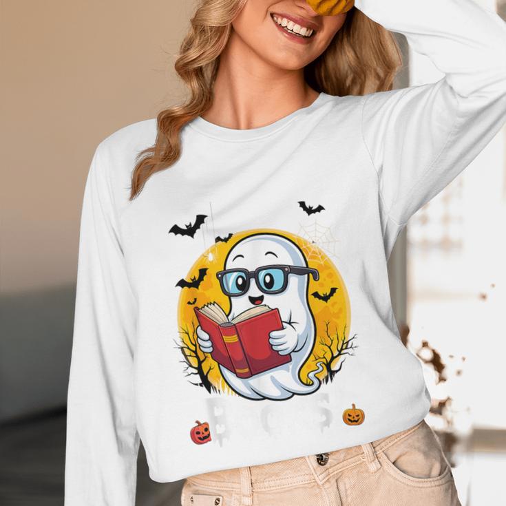 Cute Ghost Reading Book Retro Halloween Librarian Unisex Long Sleeve T-Shirt Cute Ghost Reading Book Retro Halloween Librarian Unisex Long Sleeve T-Shirt