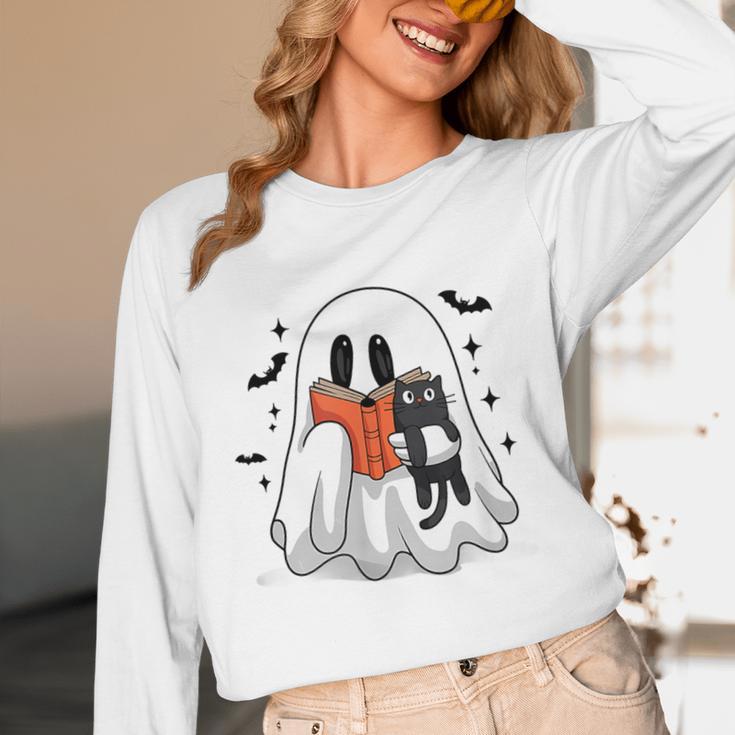 Cute Halloween Ghost Reading Book Unisex Long Sleeve T-Shirt