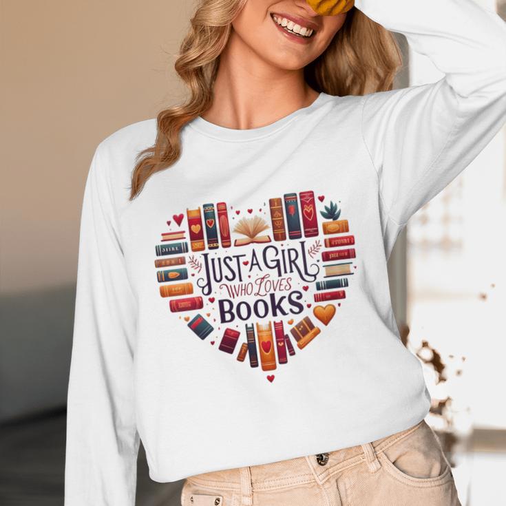 Cute Just A Girl Who Loves Books Heart Shape Reader Unisex Long Sleeve T-Shirt