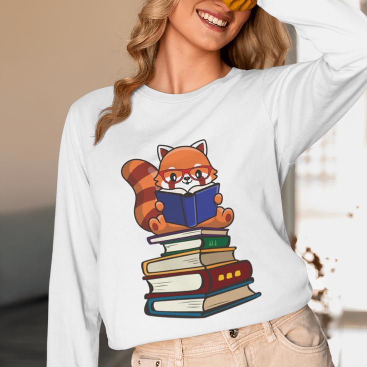 Cute Kawaii Kids Reading Books Glasses Red Panda Lover Unisex Long Sleeve T-Shirt Cute Kawaii Kids Reading Books Glasses Red Panda Lover Unisex Long Sleeve T-Shirt