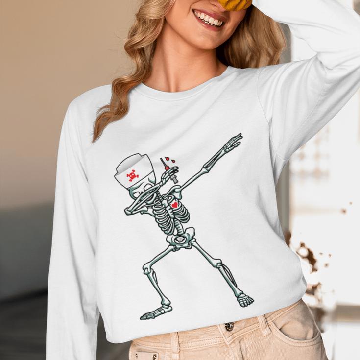 Dabbing Skeleton Nurse Halloween Graduation Unisex Long Sleeve T-Shirt