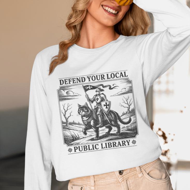 Defend Your Local Public Library Cat Knight Book Lover Unisex Long Sleeve T-Shirt Defend Your Local Public Library Cat Knight Book Lover Unisex Long Sleeve T-Shirt
