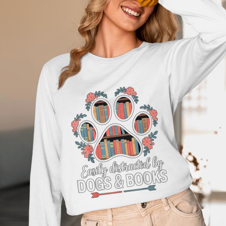 Easily Distracted By Dogs And Books Reading Unisex Long Sleeve T-Shirt Easily Distracted By Dogs And Books Reading Unisex Long Sleeve T-Shirt