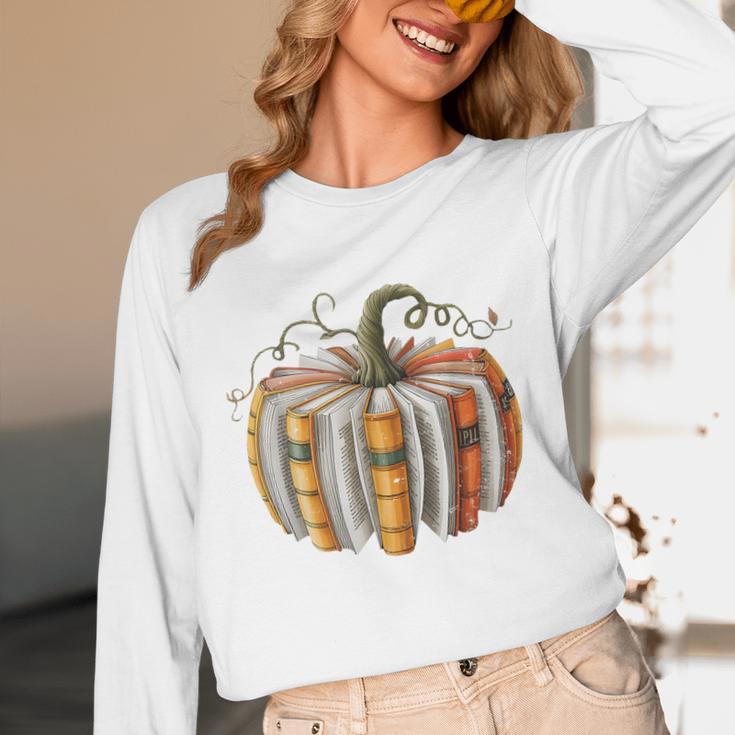 Fall Book Pumpkin Fall Librarians Bookworm Teachers Students Unisex Long Sleeve T-Shirt