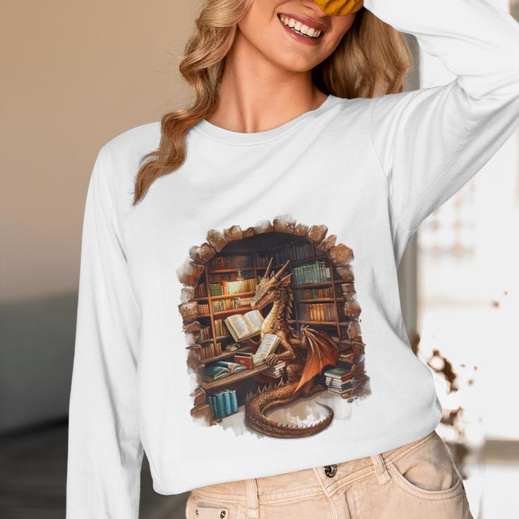Fantasy Dragon Reading Book Lover Unisex Long Sleeve T-Shirt