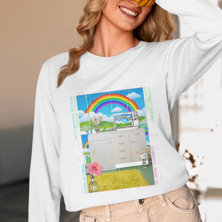 Frutiger Aero Aesthetic Rainbow Glitch Art Unisex Long Sleeve T-Shirt