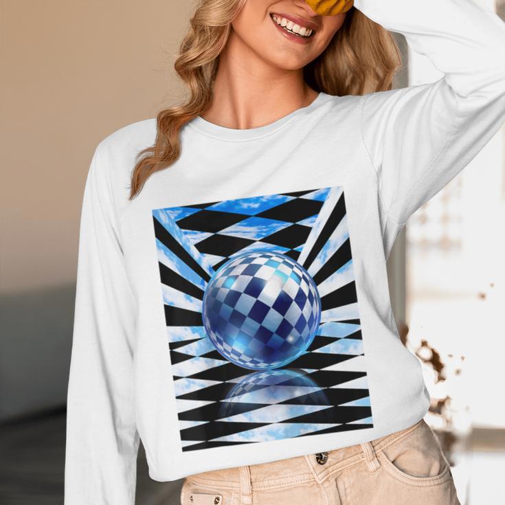 Frutiger Aero Aesthetic Tech Checkered Room Orb Sky Raglan Baseball Tee Unisex Long Sleeve T-Shirt