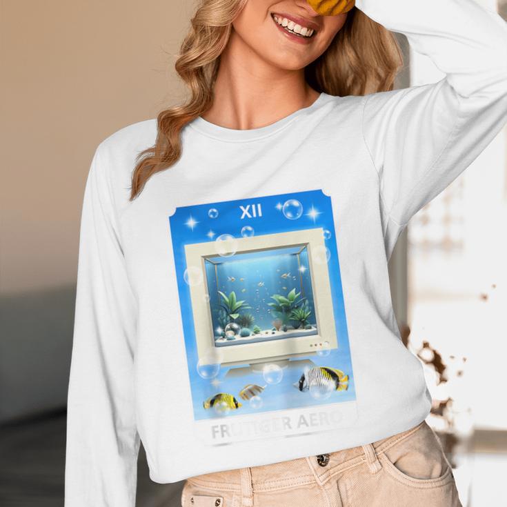 Frutiger Aero Aesthetic Tech Computer Aquarium Tarot Card Raglan Baseball Tee Unisex Long Sleeve T-Shirt